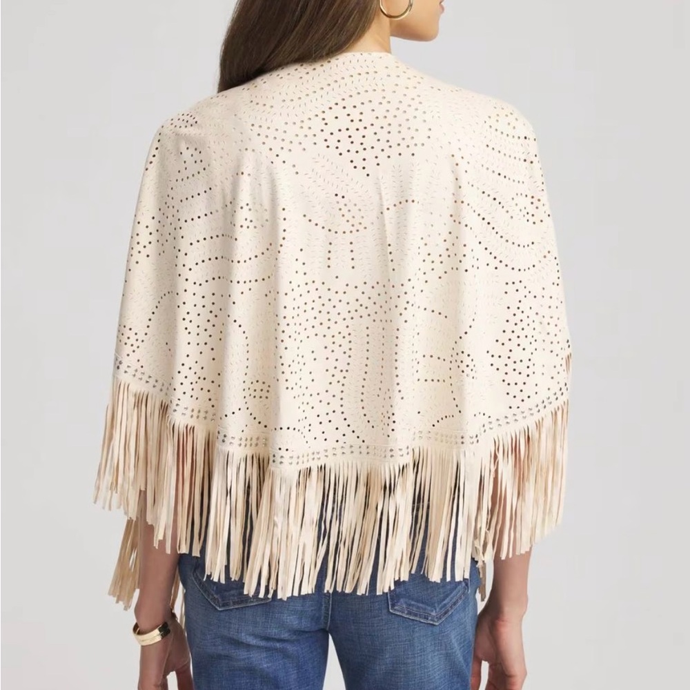 Fringed Cream shawl - Picture 2 of 3